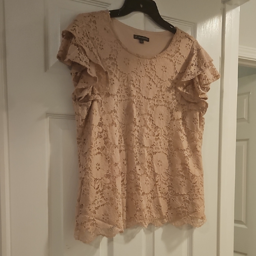 Women's Lace Ruffle Sleeve Top in Light Blush